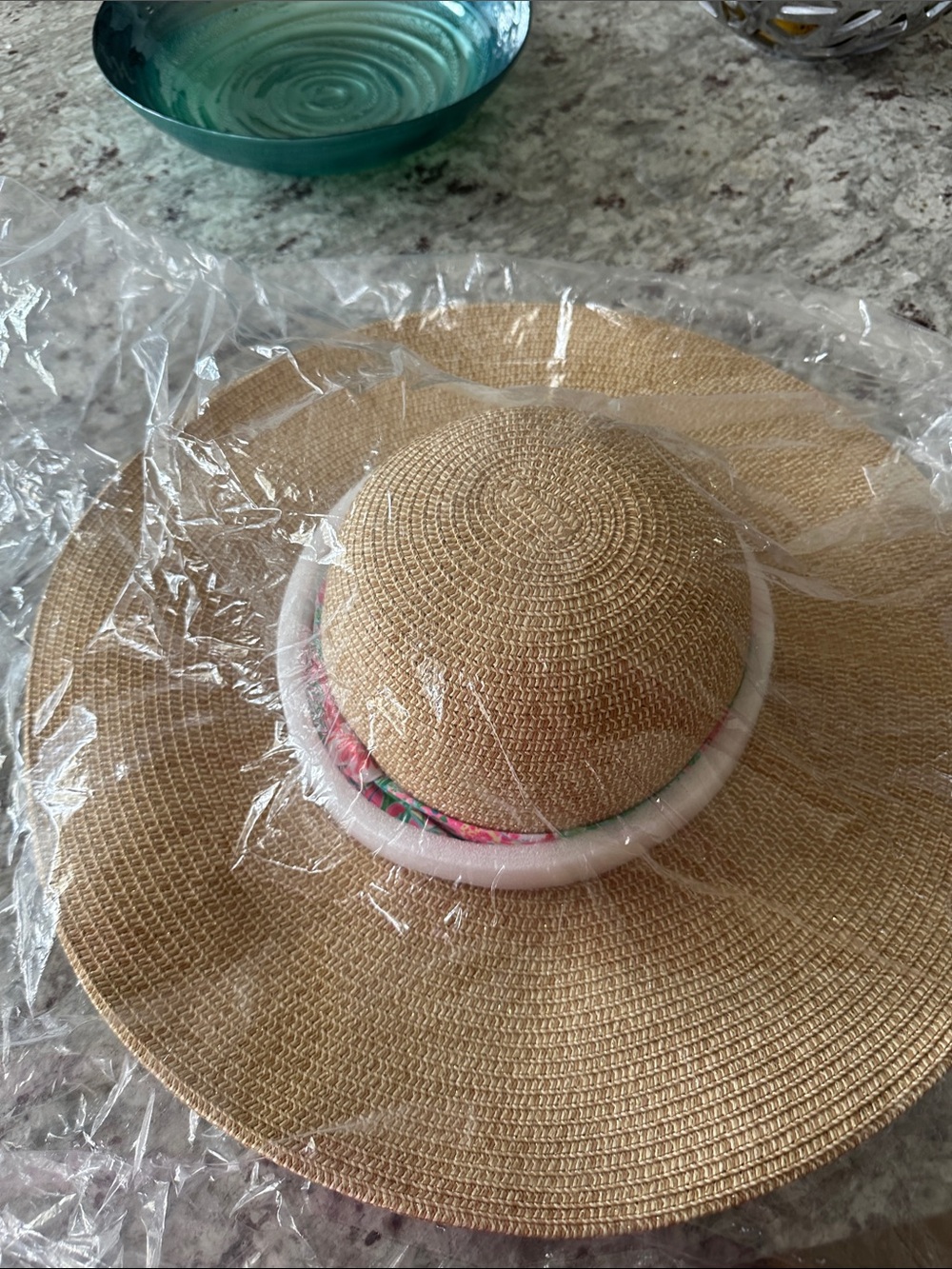 Lilly Pulitzer Natural Straw Wide-Brim Hat with Pink Floral Trim
